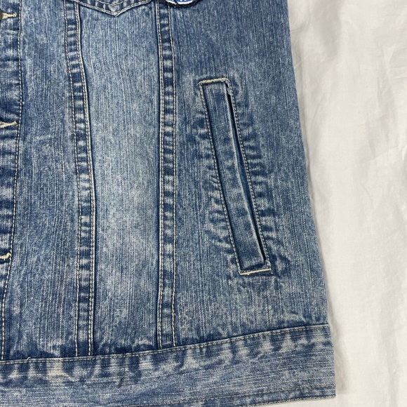 Southpole Premiun Mens Blue Biker Patched Denim Vest Size L - Picture 3 of 15